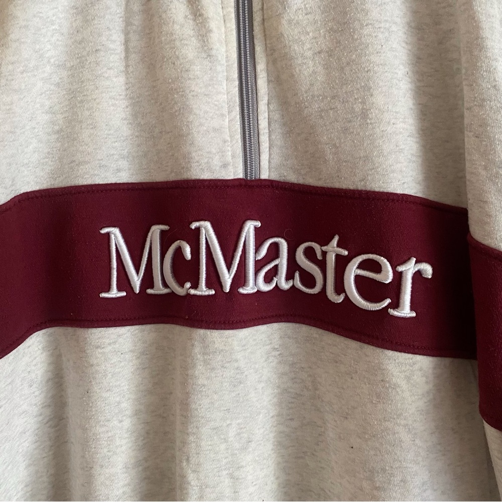 Y2K McMaster University Unique Wool Quarter Zip Sweatshirt Grey Burgundy XXL - Picture 6 of 16